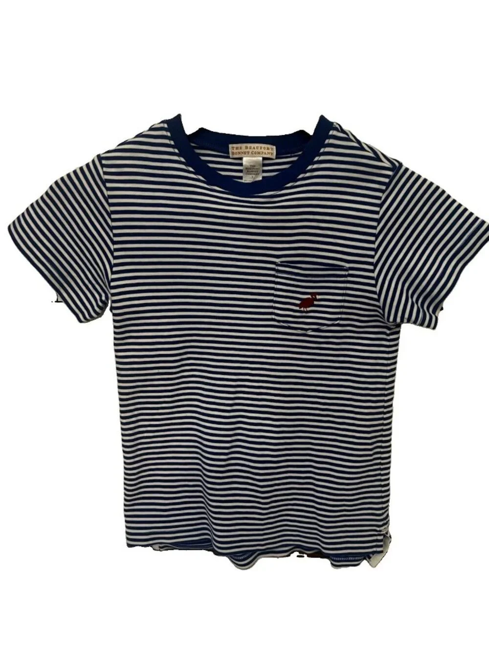 The Beaufort Bonnet Company Boys T-Shirt Striped Blue White Logo size 7.  V